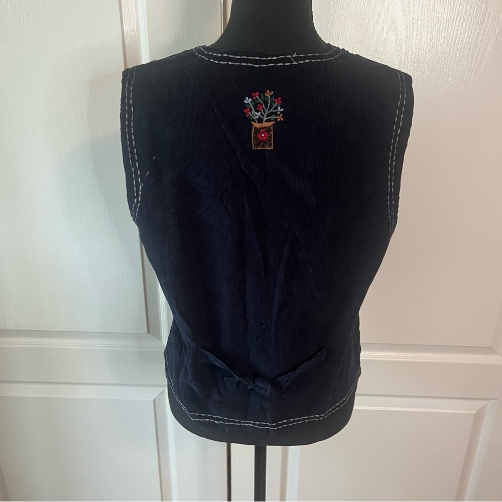 Vintage Van Heusen Corduroy Embroidered Medium Cottagecore Vest Garden Floral - Picture 13 of 15